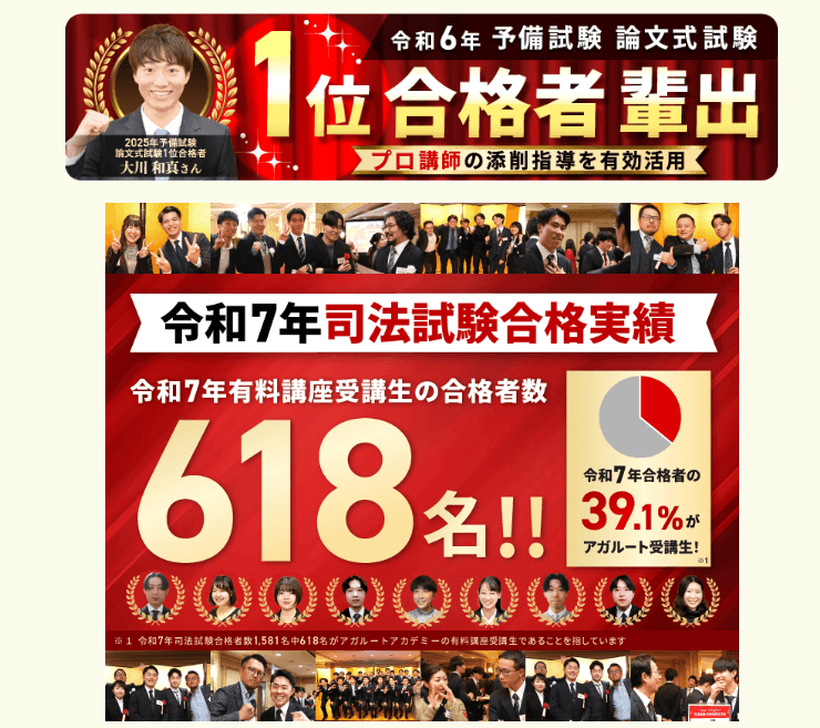 合格実績：司法試験合格者の39%がアガルート受講生